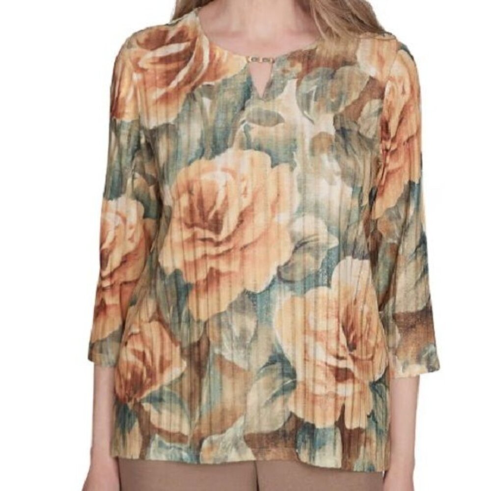Alfred Dunner 3/4 Sleeve Floral Print Top X-LARGE PETITE (6767)